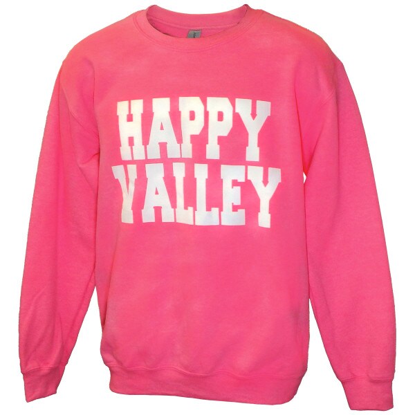pink crew sweatshirt with Happy Valley